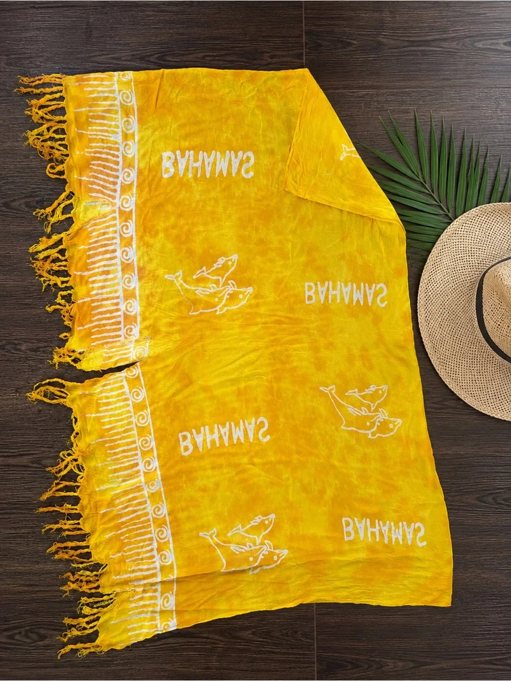 Bahamas Yellow Tie-Dye Fringe Sarong Beach Cover-Up Wrap 30X60